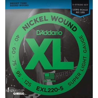 D’Addario EXL220-5 5-String Nickel Wound Bass Guitar Strings, Super Light, 40-125, Long Scale