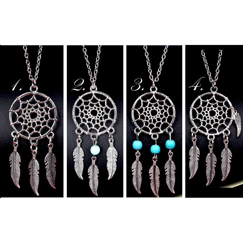 dreamcatcher-สร้อยคอ-เครื่องราง-ตาข่ายดักฝันปีกนก-ดักความโชคร้าย-สีเงิน