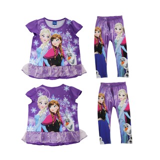 เสื้อผ้าเด็กลิขสิทธิ์แท้พร้อมส่ง เด็กเล็กเด็กโต เด็กผู้หญิง ชุดแขนกุด/สั้น ชุดเสื้อกางเกง Frozen Disney ผ้ามัน DFZ218-69