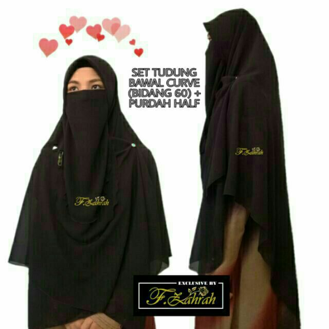 Set Tudung Labuh Bawal Chiffon (Buc Curve) Bidang 60 &Purdah Half ...