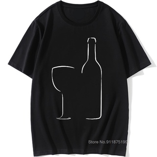 [S-5XL] เสื้อยืด ผ้าฝ้าย พิมพ์ลายแก้วไวน์ และขวดไวน์ แฟชั่น