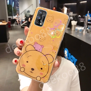 เคสโทรศัพท์ Realme X7 Pro Casing Cute Cartoon Bear Silicone Colorful Cherry Blossoms Back Cover Phone Case for Realme X7Pro เคส