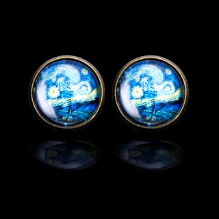 ARIN❥Van Gogh Painting Stud Earrings The Starry Night Glass Dome Post Jewelry