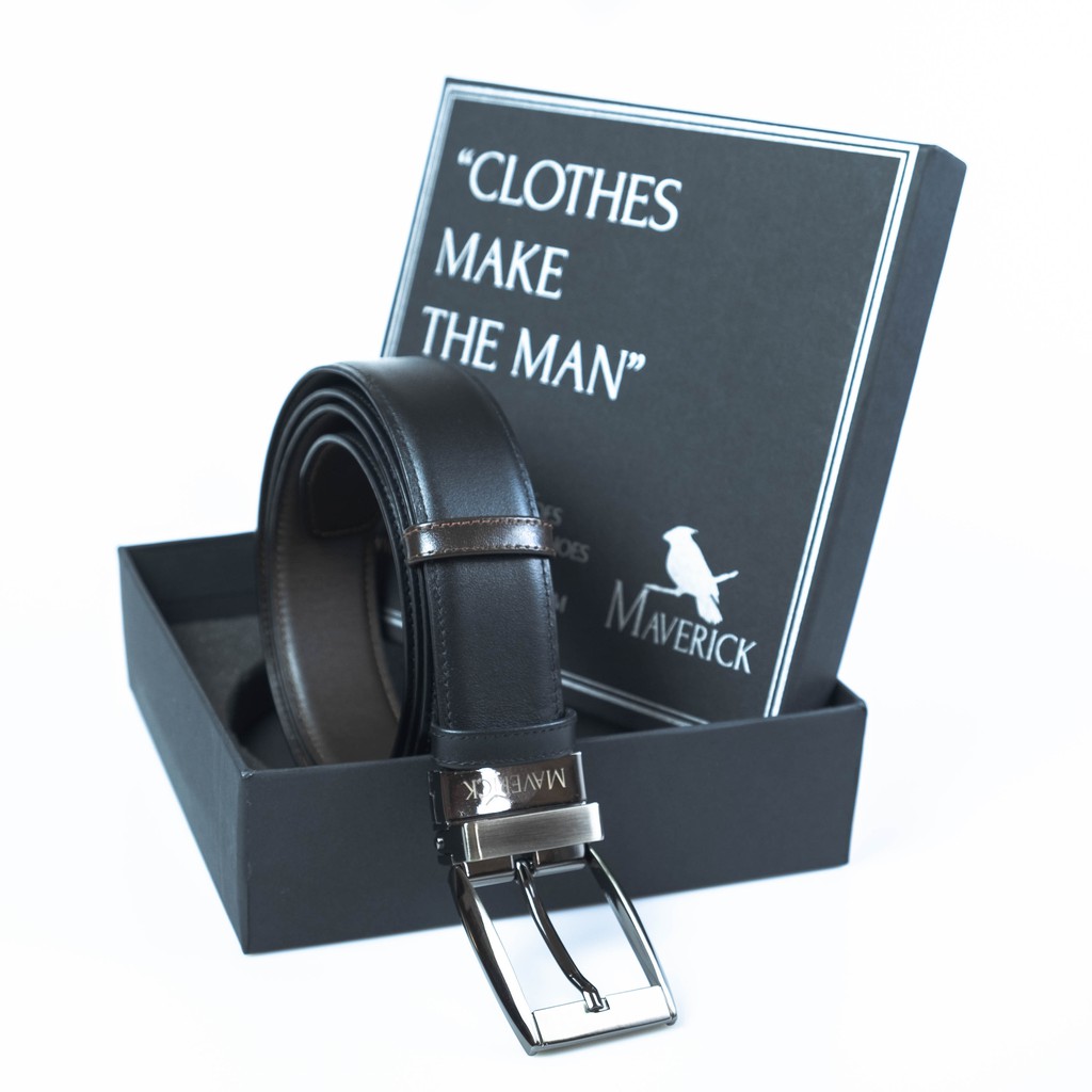 ภาพหน้าปกสินค้าBlack-Brown Reversible Belt เข็มขัดหนังแท้สองด้าน : ใช้ได้ทั้งสีดำและน้ำตาล ใส่ทำงาน หรือ ของขวัญผู้ชาย จากร้าน maverickshoes บน Shopee