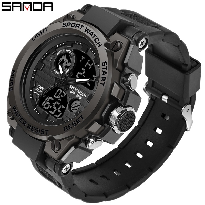 ภาพหน้าปกสินค้าSANDA นาฬิกาข้อมือสุดหรูสำหรับผู้ชายนาฬิกาทหารบุรุษนาฬิกากันน้ำกีฬานาฬิกาข้อมือ Dual แสดงผล Watch