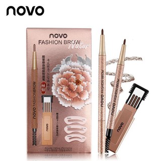 ดินสอเขียนคิ้วแบบหมุน แถมไส้ดินสอ+บล๊อกคิ้ว3ชิ้น No.5146 NOVO FASHION BROW Eyebrow โนโว
