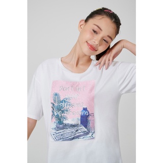 ESP เสื้อทีเชิ้ตลายกราฟฟิก ผู้หญิง สีขาว | Graphic Tee Shirt | 5496