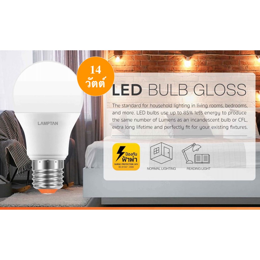 lampton-หลอดไฟ-led-bulb-gloss-14-วัตต์-daylight-e27-แสงขาว-แพ็คคู่-ของแท้-100-เก็บเงินปลายทางได้