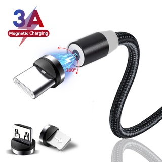 3 In 1 สายเคเบิล ไนลอน แม่เหล็ก Android Micro USB และสายเคเบิล Type C / สายชาร์จเร็ว สําหรับ Apple Iphone อะแดปเตอร์สายเคเบิล