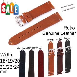 สินค้า 18mm 19mm 20mm 21mm 22mm 24mm Retro Cowhide Leather Watch Band Genuine Leather Strap Replace Watchband Bracelet Belt