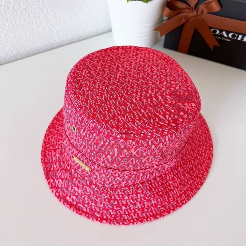 หมวก-logo-print-organic-cotton-blend-bucket-hat-mu200015th-สี-sangria-แดง-ทรงบัคเก็ต-ลายmk