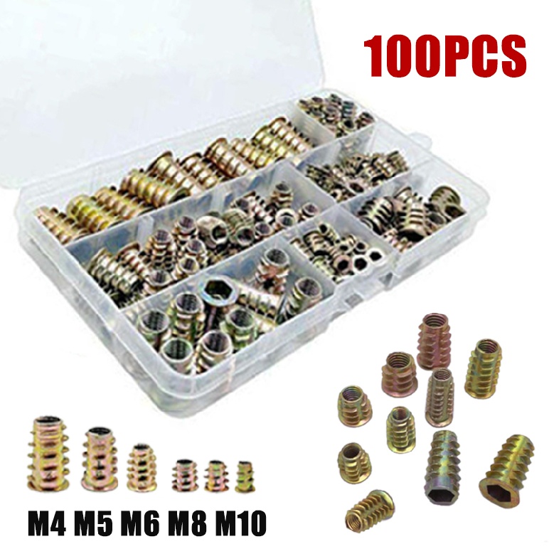 100pcs-new-m4-m5-m6-m8-m10-threaded-hex-drive-inserts-wood-screw-inserts-nut