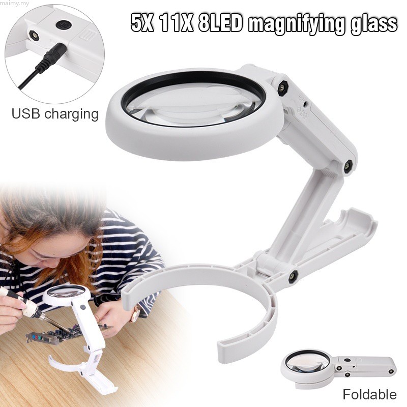 Maimy Foldable Stand Table 5/11X Magnifying Glass With 8 LED Lights ...