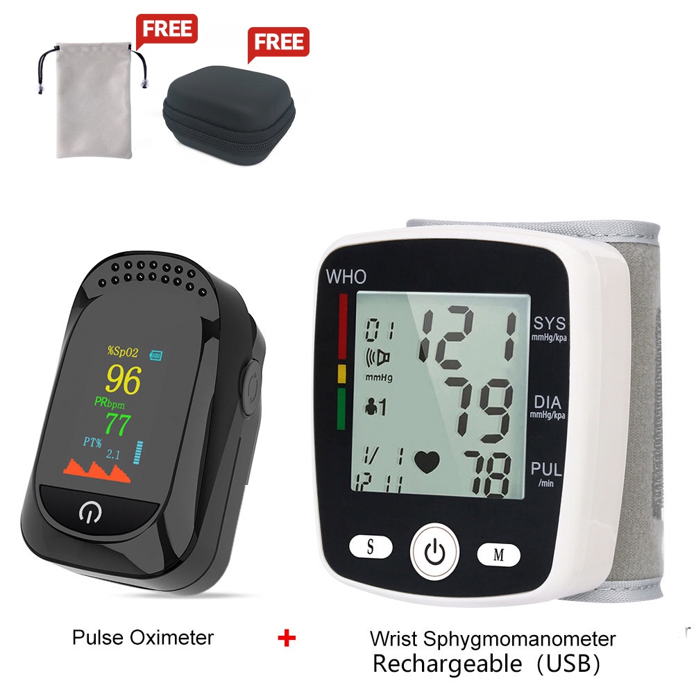 Finger Pulse Oximeter Oxymeter Monitor With Rechargable Wrist bp Blood
