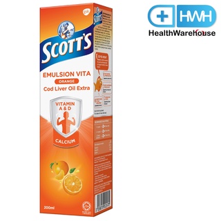 ภาพหน้าปกสินค้าScott\'s Emulsion Cod Liver Oil Orange Flavour 200 mL สก๊อต อิมัลชั่น น้ำมันตับปลา รสส้ม ขนาด 200 มล. ซึ่งคุณอาจชอบสินค้านี้