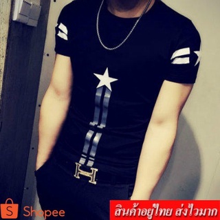 Clothing Fashion เสื้อยืดคอกลม แขนสั้น สกรีนลายดาว  ดีไซน์สวยเก๋ รุ่น 6043