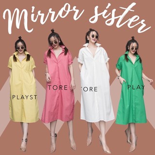 Code : 10504.3 เดรสเชิ้ต เดรสสีเขียว เดรสสีขาว เดรสทรงหลวม ชุดใส่สบาย งานป้าย mirrorsister