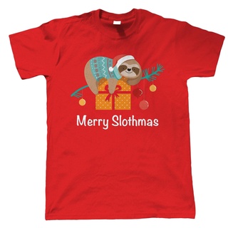 เสื้อยืดโอเวอร์ไซส์เสื้อยืดลําลอง ผ้าฝ้าย แขนสั้น คอกลม พิมพ์ลาย Merry Slothmas น่ารัก สไตล์เกาหลี สําหรับผู้ชายS-3XL