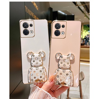 เคสโทรศัพท์มือถือ OPPO Reno8 Reno7 Reno6 Z Pro Ins Trend Phone Cell Case with Lovely Cute Bears Stand Holder Smartphone Casing Couple Loves Back Cover Reno 8 8Pro 7 7Z 6Z