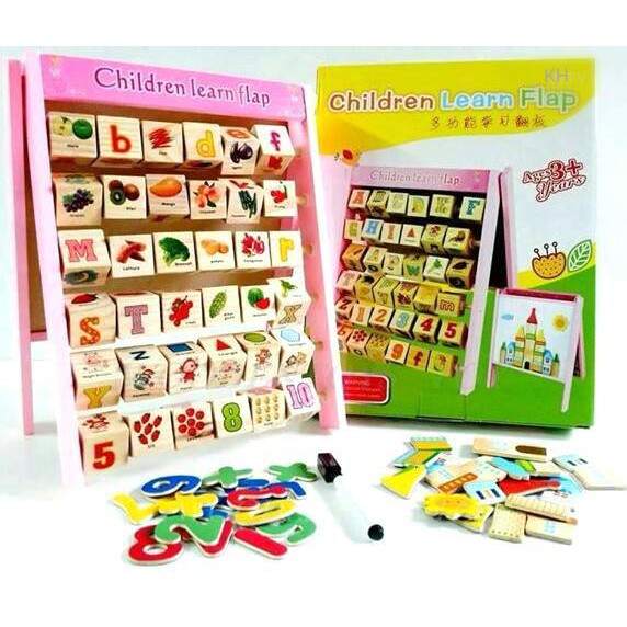 wooden-toys-ของเล่นไม้กระดานขาตั้ง-เสริมทักษะ-2-in-1-children-learn-flap