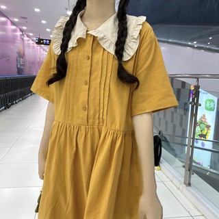🔥ส่งจากไทย！ ฤดูร้อนใหม่สไตล์วิทยาลัยคอตุ๊กตาไม้หูชุดนักเรียนหญิงรุ่นเกาหลีหลวมกระโปรงทรงเอยาวกลาง