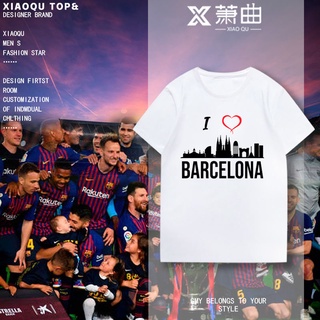 เสื้อยืดผู้ชาย ฟุตบอล ครึ่งแขน Messi Barcelona Messi เสื้อยืดแขนสั้น Barcelona แฟน ๆ ผ้าฝ้าย ความเห็นอกเห็นใจ S-5XL