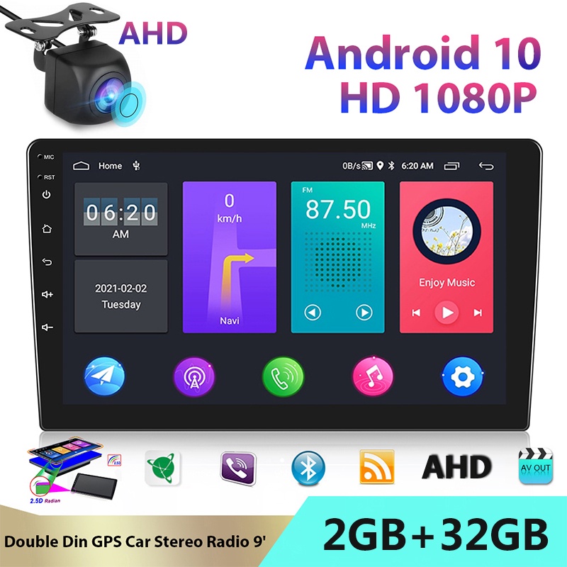 เครื่องเล่นมัลติมีเดีย-2-din-android10-9-นิ้ว-gps-นําทาง-ahd-กล้องหลัง-2gb-32gb-สําหรับรถยนต์