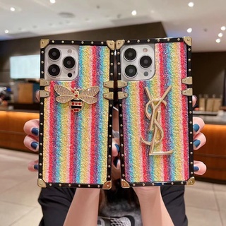 iPhone 13 Pro max iPhone 12 11 Pro max 7 8 plus X XR XS Max Little Bee Fashion Rainbow Square Phone Case