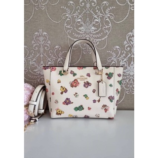(ผ่อน0%) กระเป๋าสะพายข้าง Coach Alice Satchel With Spaced Floral Field Print CA228 สีขาว ลายดอกไม้