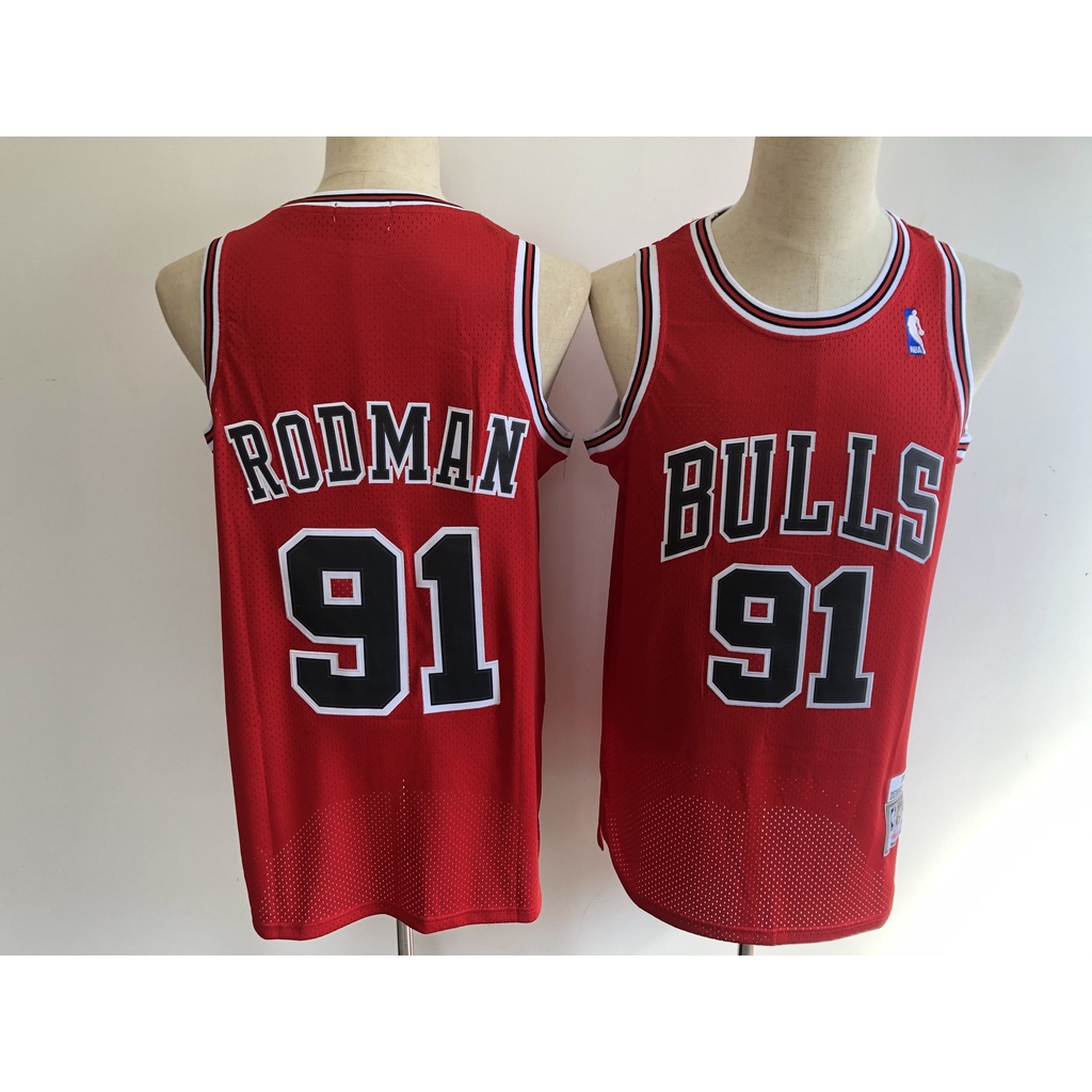 chicago-bulls-91-dennis-rodman-basketball-jersey-short-sleeved-เสื้อบาสเกตบอลผู้ชาย-เสื้อยืด