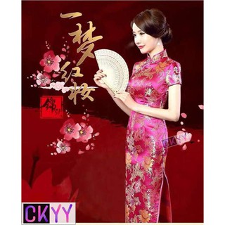 ﻿CKYY สินค้าใหม่ ชุดกี่เพ้าหญิง แขนสั้น ผ่าข้าง ลายดอก เข้ารูป สไตล์จีน (กุหลาบแดง) สินค้าใหม่