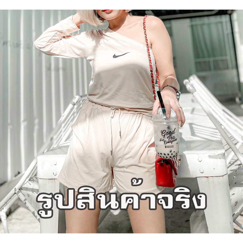 ชุดเช็ตไนกี้-nike-ปาดไหล่-เสื้อครอป-แขนยาว-กางเกงขาสั้น-สีพาสเทล-มี-2-สีให้เลือก-ผ้าคอตต้อนผสม-นิ่ม-ลื่น-ใส่สบาย