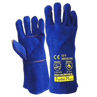 สินค้า LWG14 BLUE ถุงมือหนัง งานเชื่อม สีน้ำเงิน ยาว 14 นิ้ว : 1 คู่