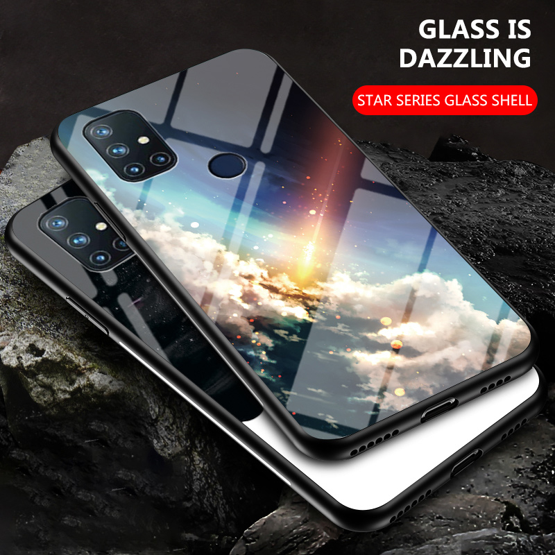 เคสโทรศัพท์-oneplus-nord-n10-n100-5g-phone-case-hard-glass-case-color-starry-sky-tempered-glass-back-cover-silicon-soft-edges-casing-for-oneplus-nord-n10-เคส