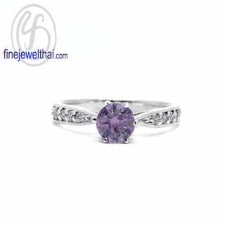 Finejewelthai-แหวนอะเมทิสต์-อะเมทิสต์-แหวนเพชรCZ-แหวนเงินแท้-พลอยประจำเดือนเกิด-Amethyst-Silver-Ring-Birthstone-R1291amt