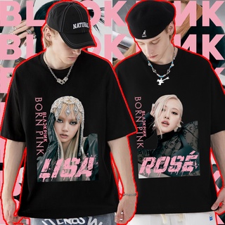 เสื้อ blackpink album born pink Jennie pink venom หญิง เสื้อสไตล์เกาหลี Jisoo ชาย Lisa Rosé แขนสั้นคอกลม เสื้อผ้าแฟชั่น