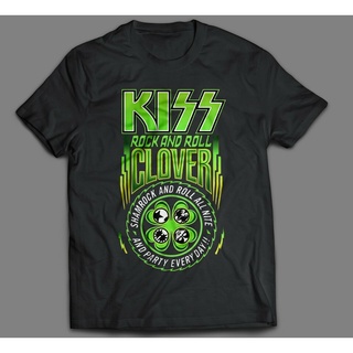 เสื้อยืดสีขาวShamrock And Roll All Nite Party Everyday Kiss Kizz Rock And Roll CloverS-4XL