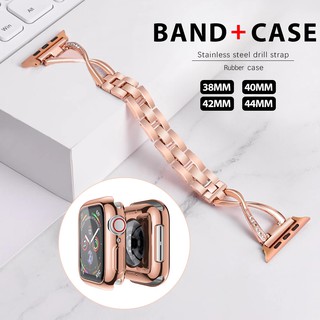 สายนาฬิกาข้อมือ สเตนเลส โลหะ พร้อมเคส สําหรับ Apple Watch Series SE 6 5 4 Strap 40 มม. 44 มม. 38 มม. 42 มม. iwatch 3 2 1