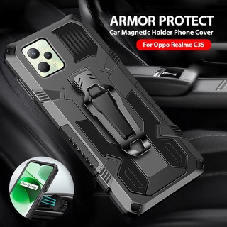 For Oppo Realme C35 Case Car Magnetic Holder Armor Cover RealmeC35 Realmi Realmy C 35 RMX3511 Shockproof Clip Back Stand Fundas