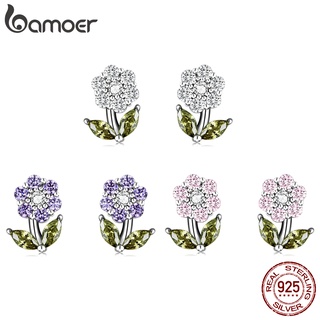 Bamoer ต่างหูเม็ดเดี่ยว เงิน 925 ลายดอกไม้ 3 สไตล์ เครื่องประดับแฟชั่น สําหรับผู้หญิง BSE592-PK (1 คู่)