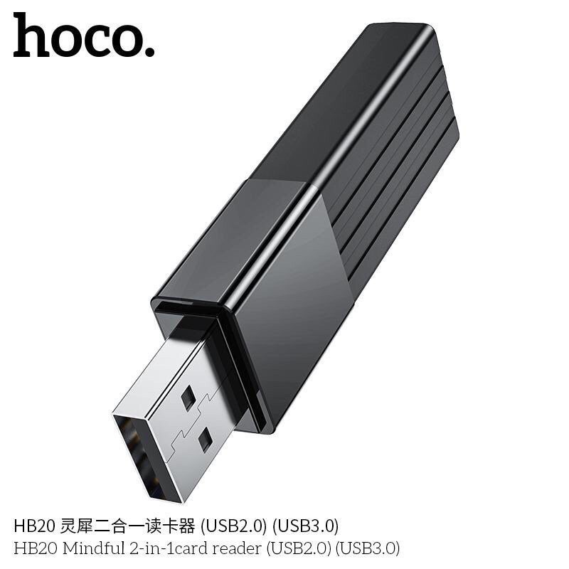 การ์ดรีดเดอร์-card-reader-hoco-hb20-mindful-2-in-1-sd-card-reader-usb3-0-2-0-otg-memory-card-adapter-ฮับ-hub-มีประกัน