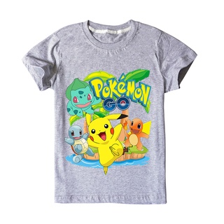 ใส่ในสต็อกผ้าฝ้าย100% โปเกมอนเสื้อยืดอะนิเมะ Pika ผู้ชายเสื้อยืด Pikachu เด็กเสื้อยืดผ้าฝ้ายสั้นเด็กประเดิมท็อปส์