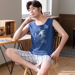 สินค้า 🚚พร้อมส่ง 🐼DayDu เซตชุดนอนผู้ชายผ้าฝ้ายผ้าคอตตอน ชุดลำลองผู้ชาย เสื้อกล้ามขาสั้นคุณภาพสูงลายการ์ตูน แฟชั่นสไตล์เกาหลีD25