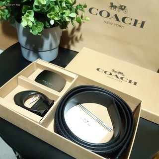 (แท้ 💯%‼) COACH F55157 WIDE MIX MODERN HARNESS REVERSIBLE SIGNATURE CROSSGRAIN LEATHER