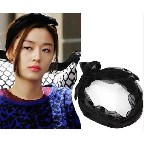 korean-hairband-ที่คาดผม-ผ้าซีทรู-สีดำลายจุด-ส่งฟรี