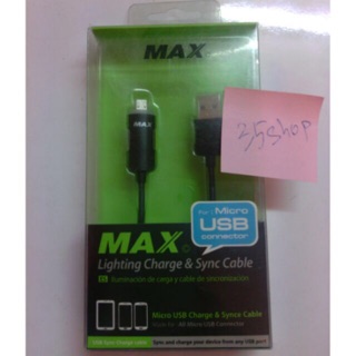 สาย ชาร์จ มีไฟ Micro USB ยี่ห้อ MAX