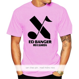 เสื้อวินเทจชาย - ผู้ชายเสื้อยืดเสื้อยืดเสื้อยืด Ed Banger Records โลโก้พิมพ์เสื้อยืดด้านบนขนาดบวกที