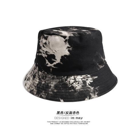 hot-sale-หมวกถัง-เกาหลีรุ่นสองด้านมัดย้อมสีดำหมวกชาวประมงหมวกกันแดดสำหรับผู้ชายและผู้หญิง-ของขวัญผ้าพันคอสี่เหลี่ยม