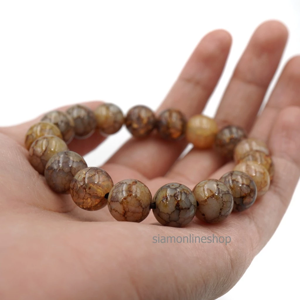CRACKED AGATE หินเกล็ดมังกร หินสี โทนสีน้ำตาล ขนาด 10 มม. สร้อยข้อมือหินนำโชค https://wayoza.com