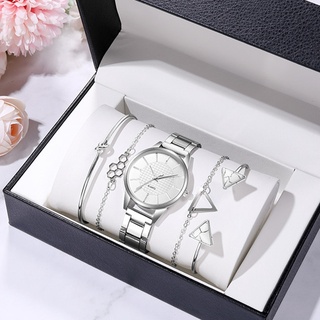 ภาพหน้าปกสินค้า【นาฬิกา + สร้อยข้อมือ】ชุดนาฬิกาข้อมือควอตซ์ สายสแตนเลส แฟชั่นสําหรับผู้หญิง 5 ชิ้น ที่เกี่ยวข้อง
